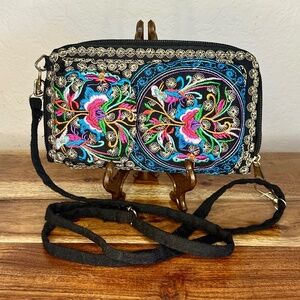 Embroidered Vintage-Style Smartphone Wallet/ Crossbody